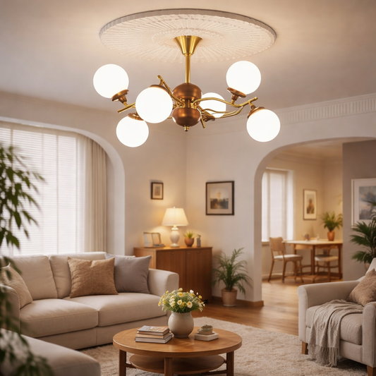 Lustre Héritage – Design Rétro Américain en Bois de Frêne et Verre Dépoli