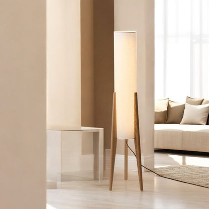 Lampadaire Épure Bois Massif – Abat-Jour Tissu Moderne