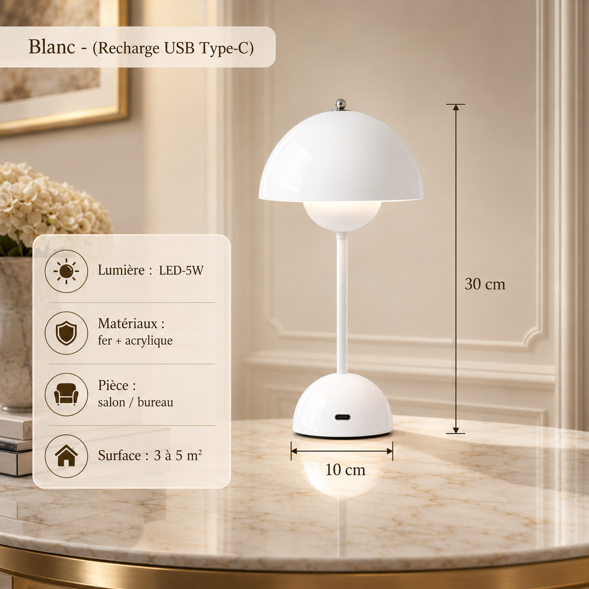 Lampe de Table Champignon Rechargeable