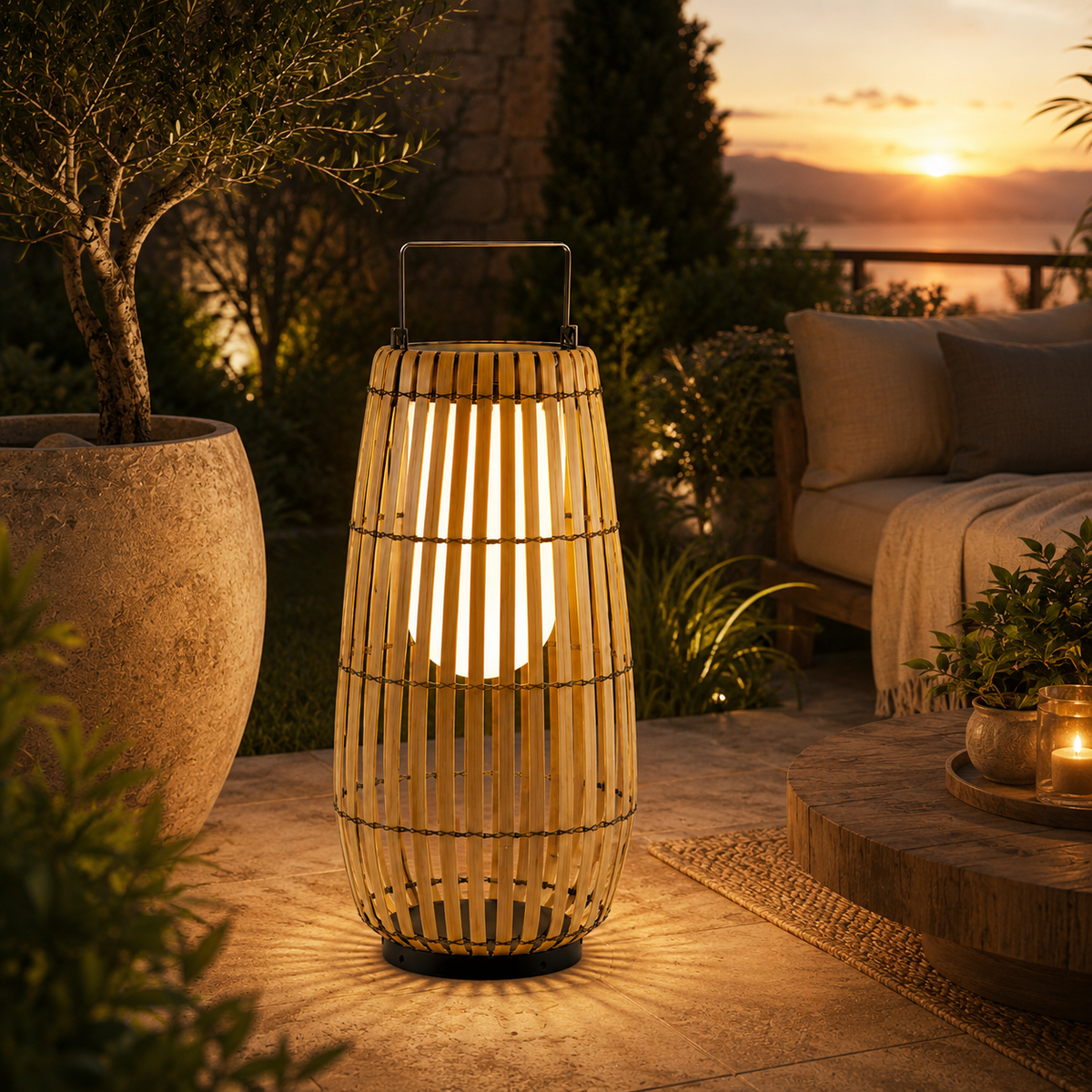 Lampe Extérieure Solaire en Rotin