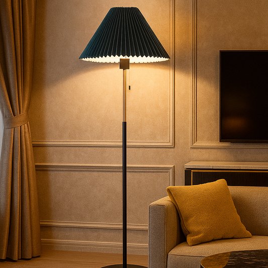 Lampadaire Aurora – Marbre & Tissu Plissé