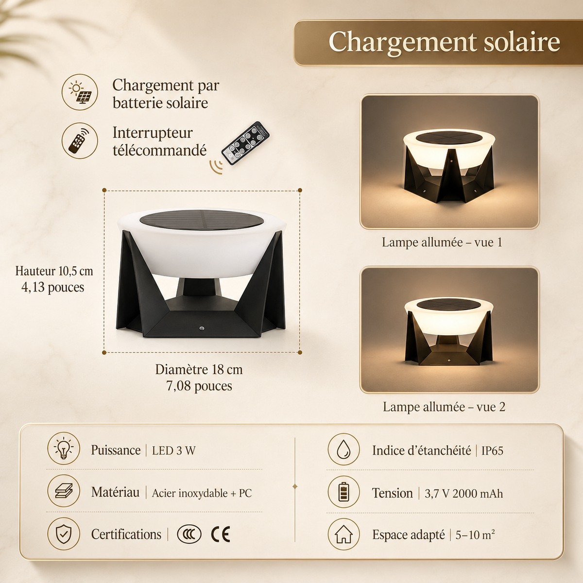 Lampe Solaire Extérieure Pilier Solis