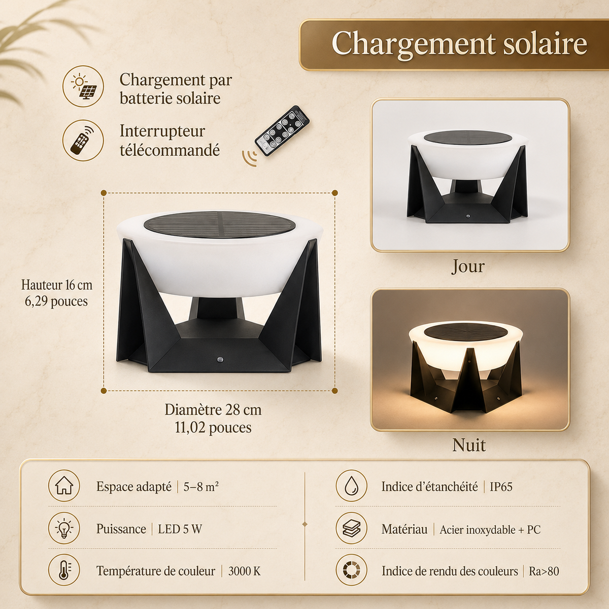 Lampe Solaire Extérieure Pilier Solis