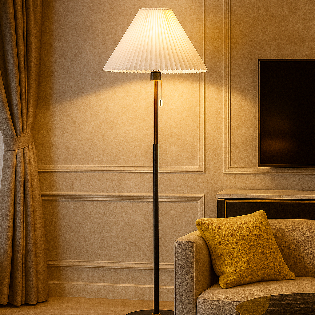 Lampadaire Aurora – Marbre & Tissu Plissé