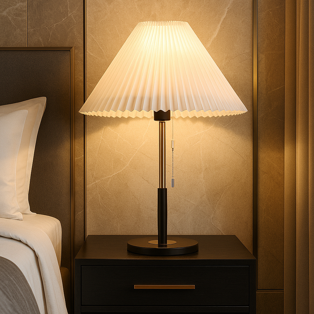 Lampadaire Aurora – Marbre & Tissu Plissé