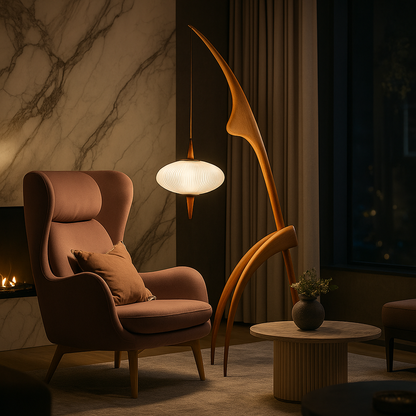 Lampadaire Noyer Design – Bois Massif Élégant