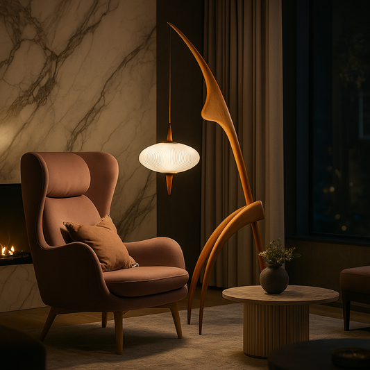 Lampadaire Noyer Design – Bois Massif Élégant