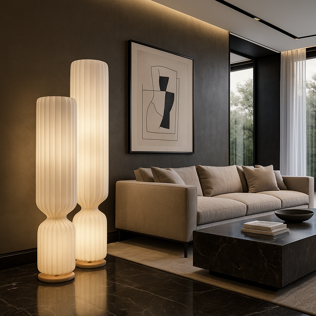 Lampadaire Oslo – Style Scandinave & Tissu Plissé