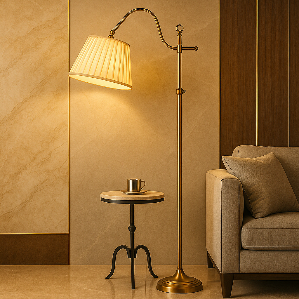 Lampadaire Bois & Tissu – LED Ambiance Rustique