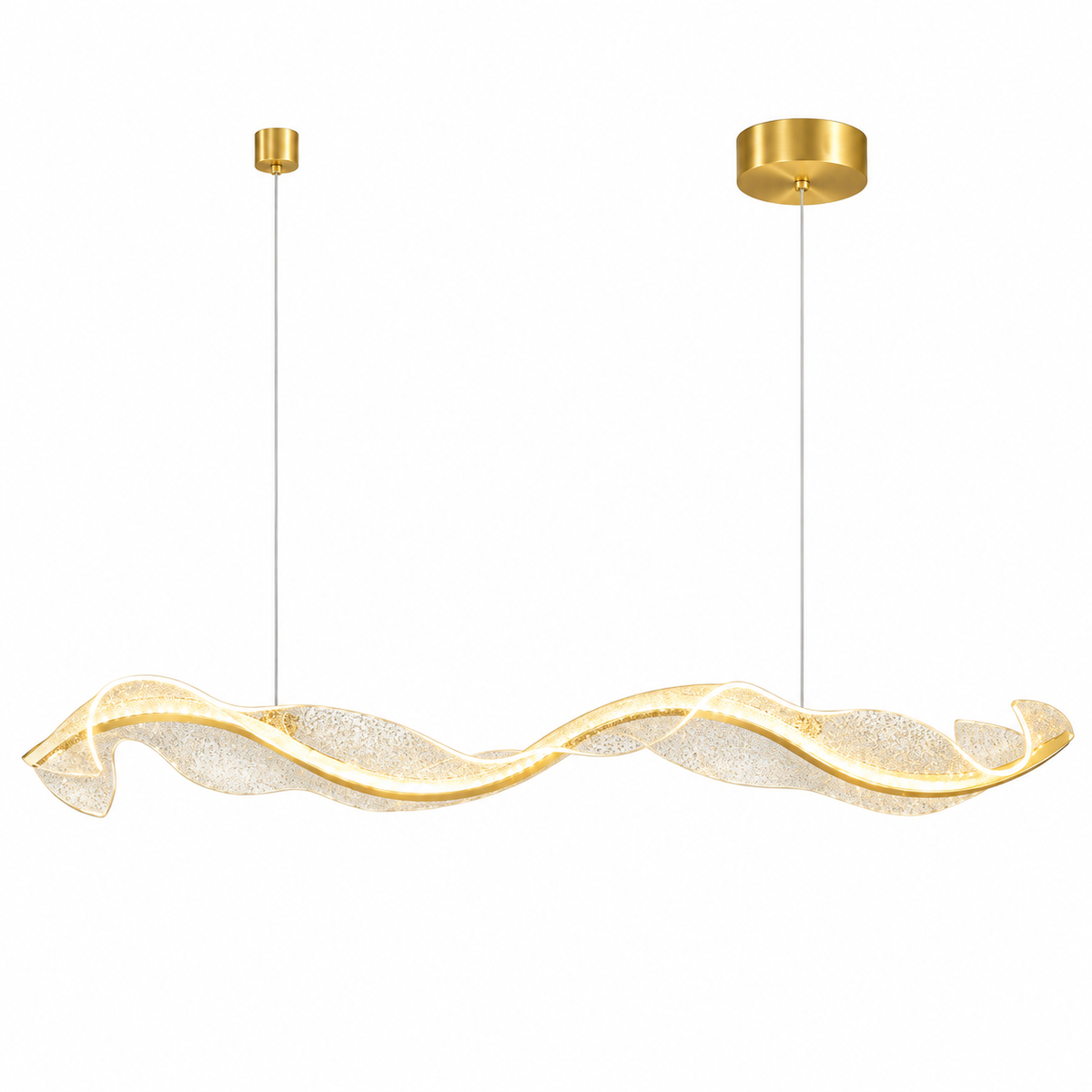 Suspension LED Vague Dorée – Design Ondulé