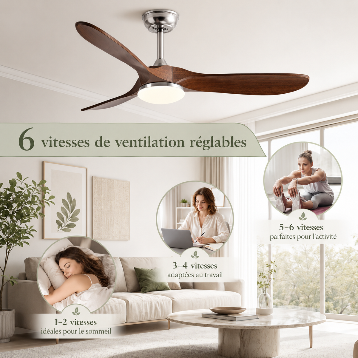 Ventilateur de Plafond Industriel Vintage — Moteur DC, Éclairage LED 24W, Télécommande & 6 Vitesses