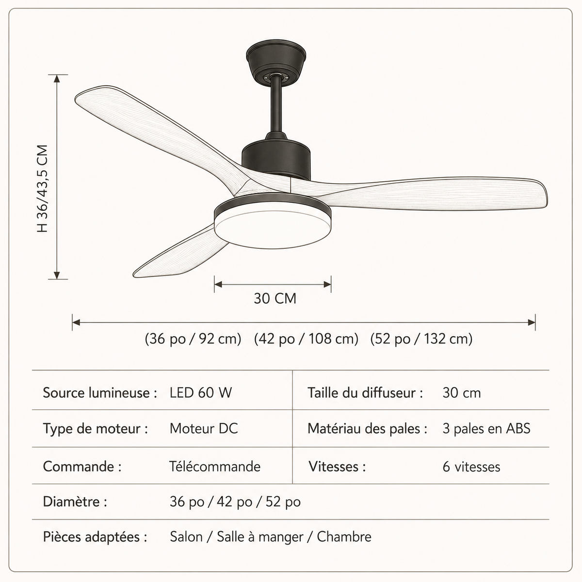 Ventilateur de Plafond Japonais Silencieux avec Lumière – Bois Naturel pour Salon, Chambre et Salle à Manger