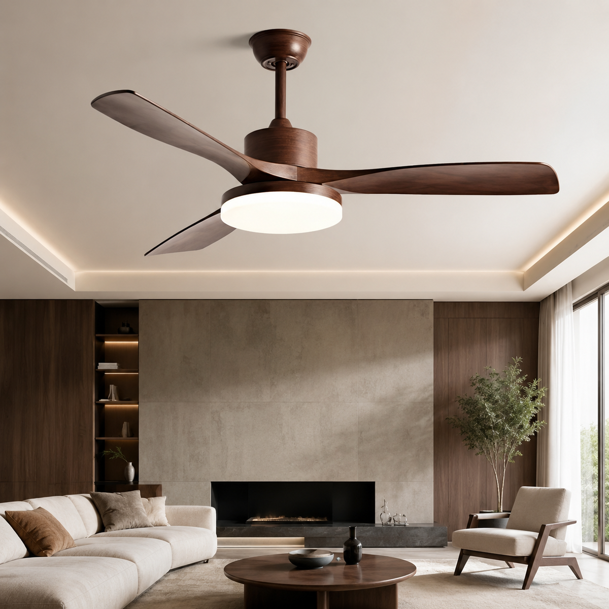 Ventilateur de Plafond Japonais Silencieux avec Lumière – Bois Naturel pour Salon, Chambre et Salle à Manger