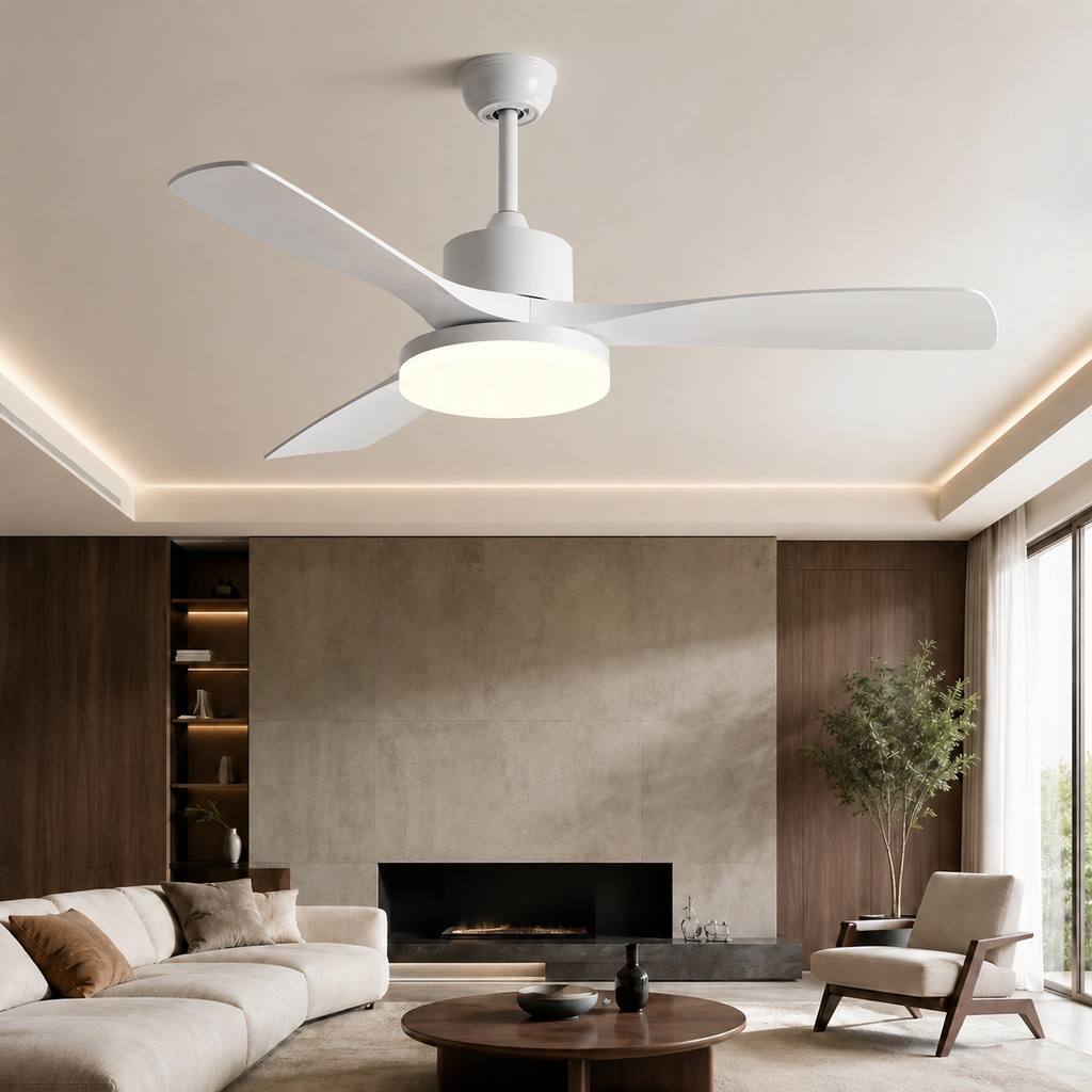Ventilateur de Plafond Japonais Silencieux avec Lumière – Bois Naturel pour Salon, Chambre et Salle à Manger