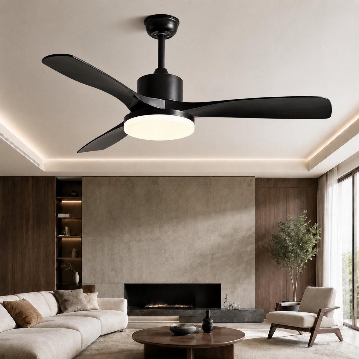Ventilateur de Plafond Japonais Silencieux avec Lumière – Bois Naturel pour Salon, Chambre et Salle à Manger