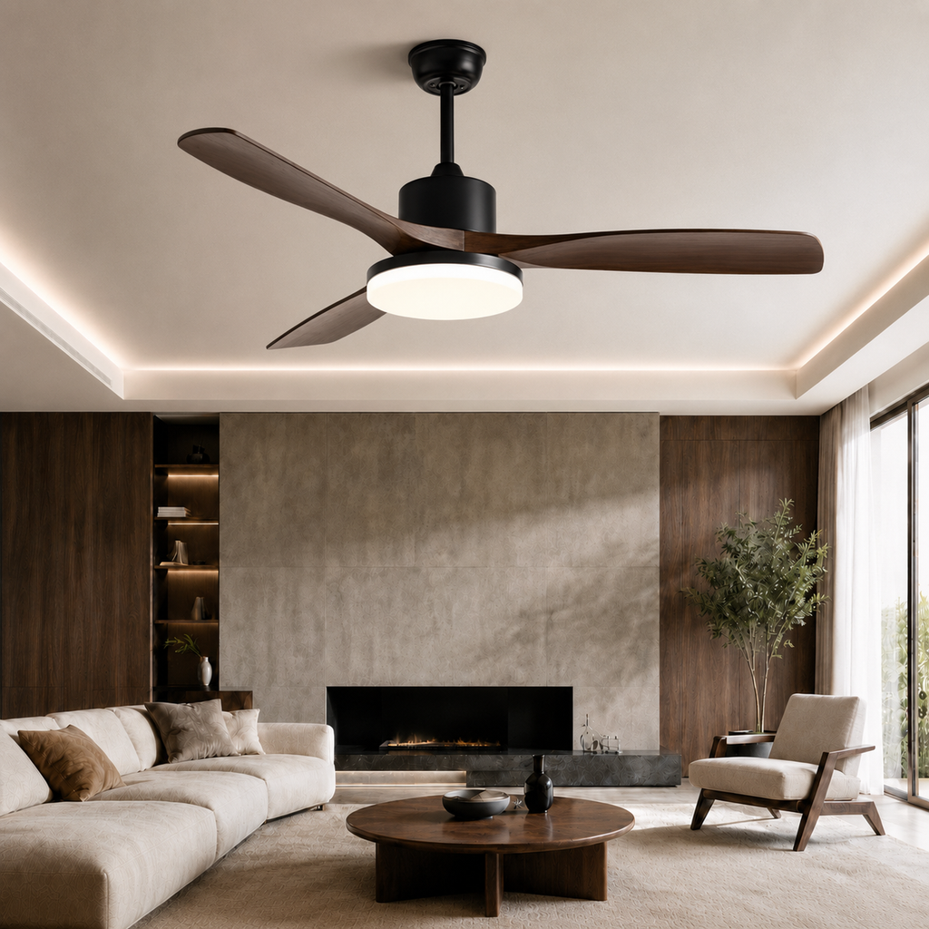 Ventilateur de Plafond Japonais Silencieux avec Lumière – Bois Naturel pour Salon, Chambre et Salle à Manger