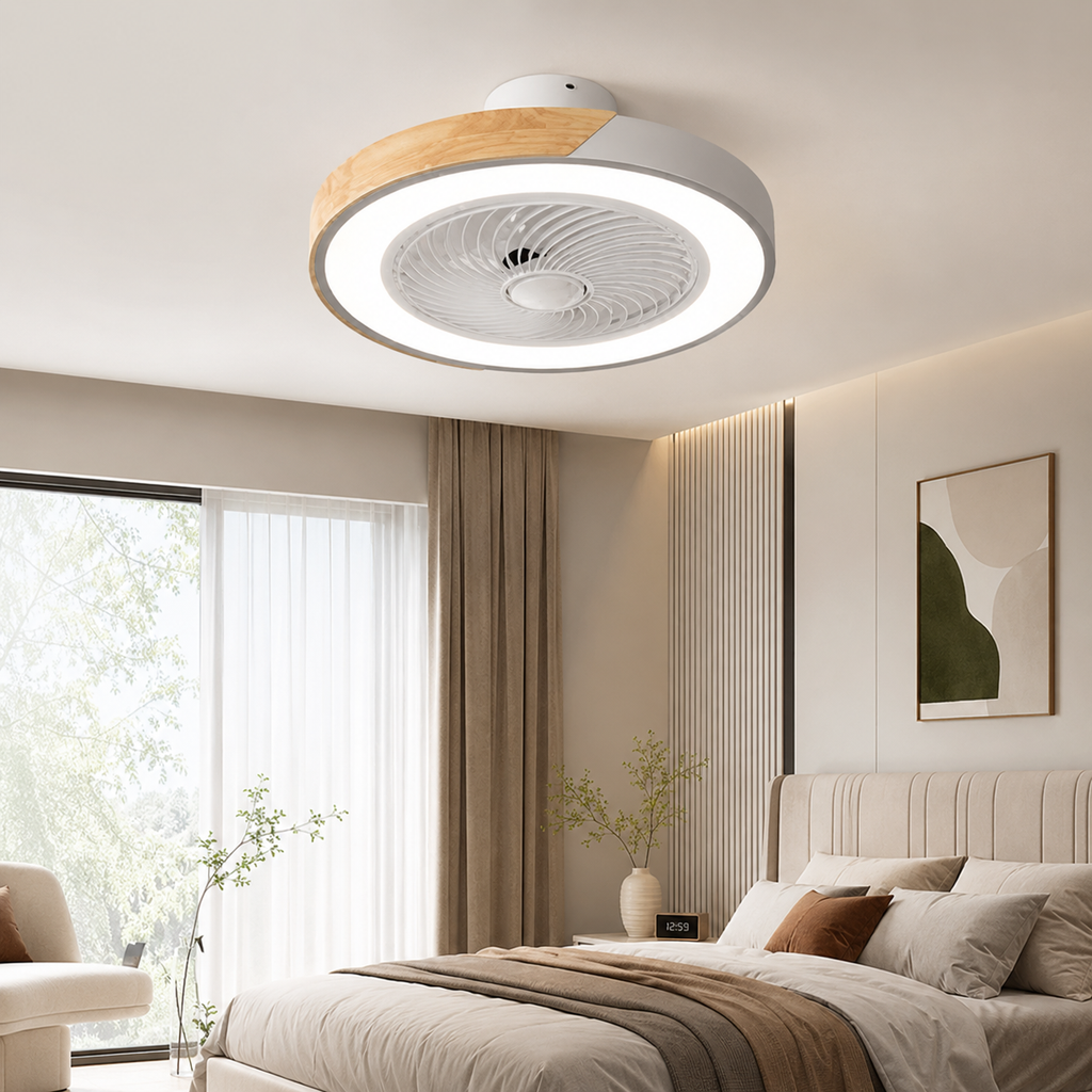 Ventilateur de Plafond Carré Blanc avec Lampe – Design Nordique Ultra-Mince pour Chambre et Salon