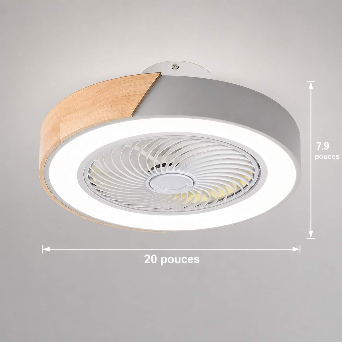 Ventilateur de Plafond Carré Blanc avec Lampe – Design Nordique Ultra-Mince pour Chambre et Salon