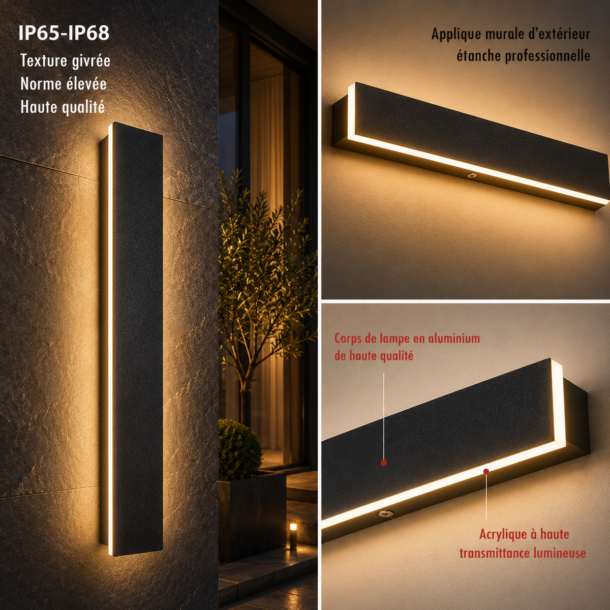 Applique Murale LED Extérieure Design IP65 – Lumière Verticale pour Façade et Terrasse