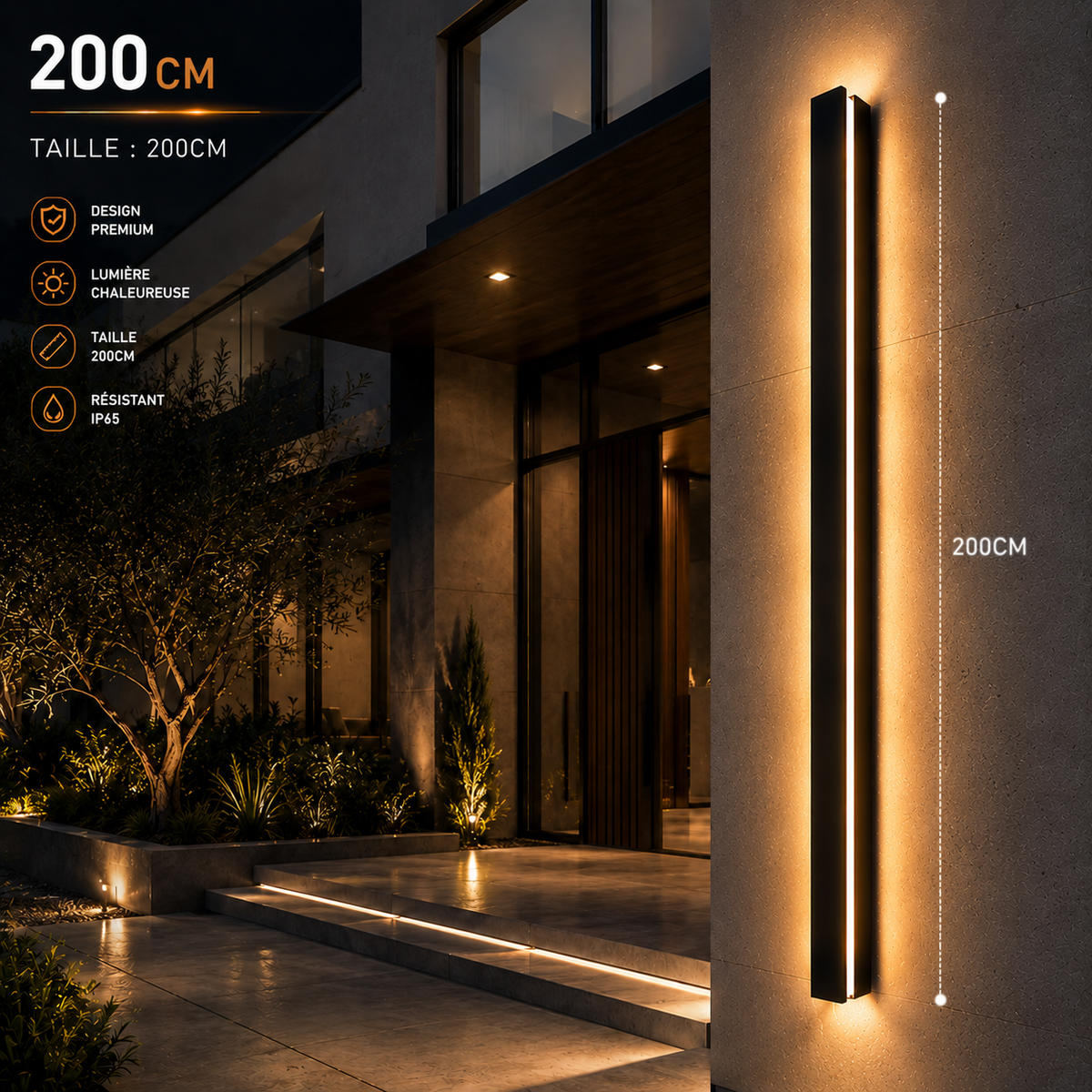 Applique Murale LED Extérieure Design IP65 – Lumière Verticale pour Façade et Terrasse