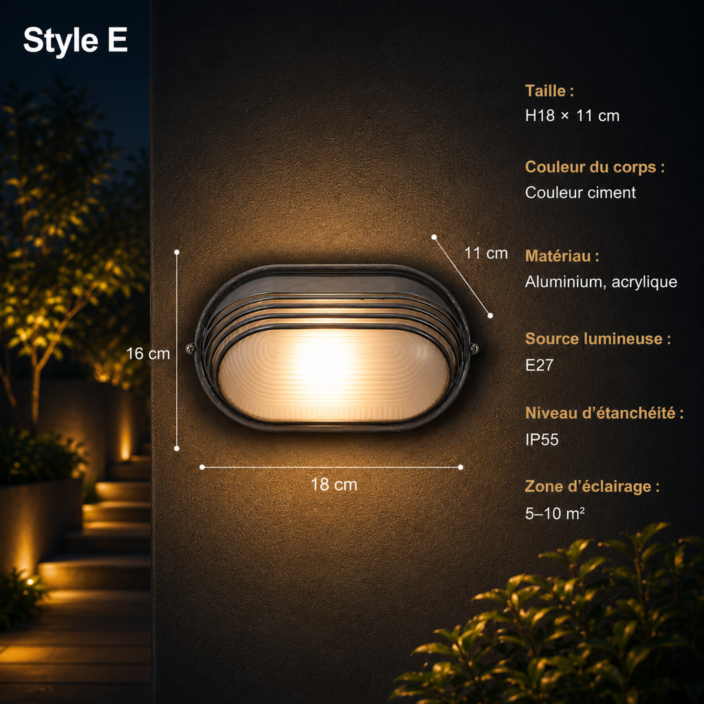 Applique Murale Extérieure Aluma – Luminaire Rétro Étanche pour Jardin, Porche et Façade