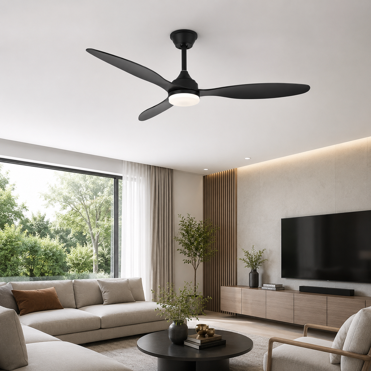 Ventilateur de Plafond avec Lumière LED 52 Pouces — Télécommande, Silencieux, Intérieur et Extérieur