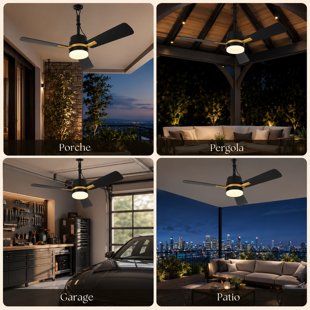 Ventilateur de Plafond Extérieur et Intérieur avec Lumière LED — Terrasse, Véranda et Salon