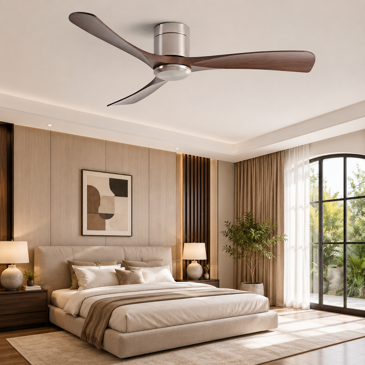 Ventilateur de Plafond Sans Lumière 38/52/56 Pouces — Moteur DC Silencieux, 3 Pales Bois, Télécommande