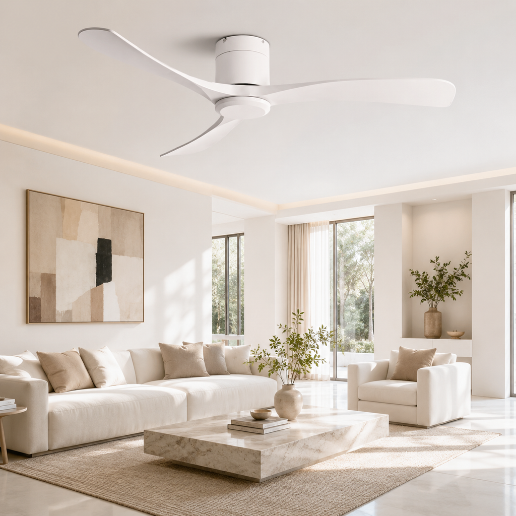 Ventilateur de Plafond Sans Lumière 38/52/56 Pouces — Moteur DC Silencieux, 3 Pales Bois, Télécommande