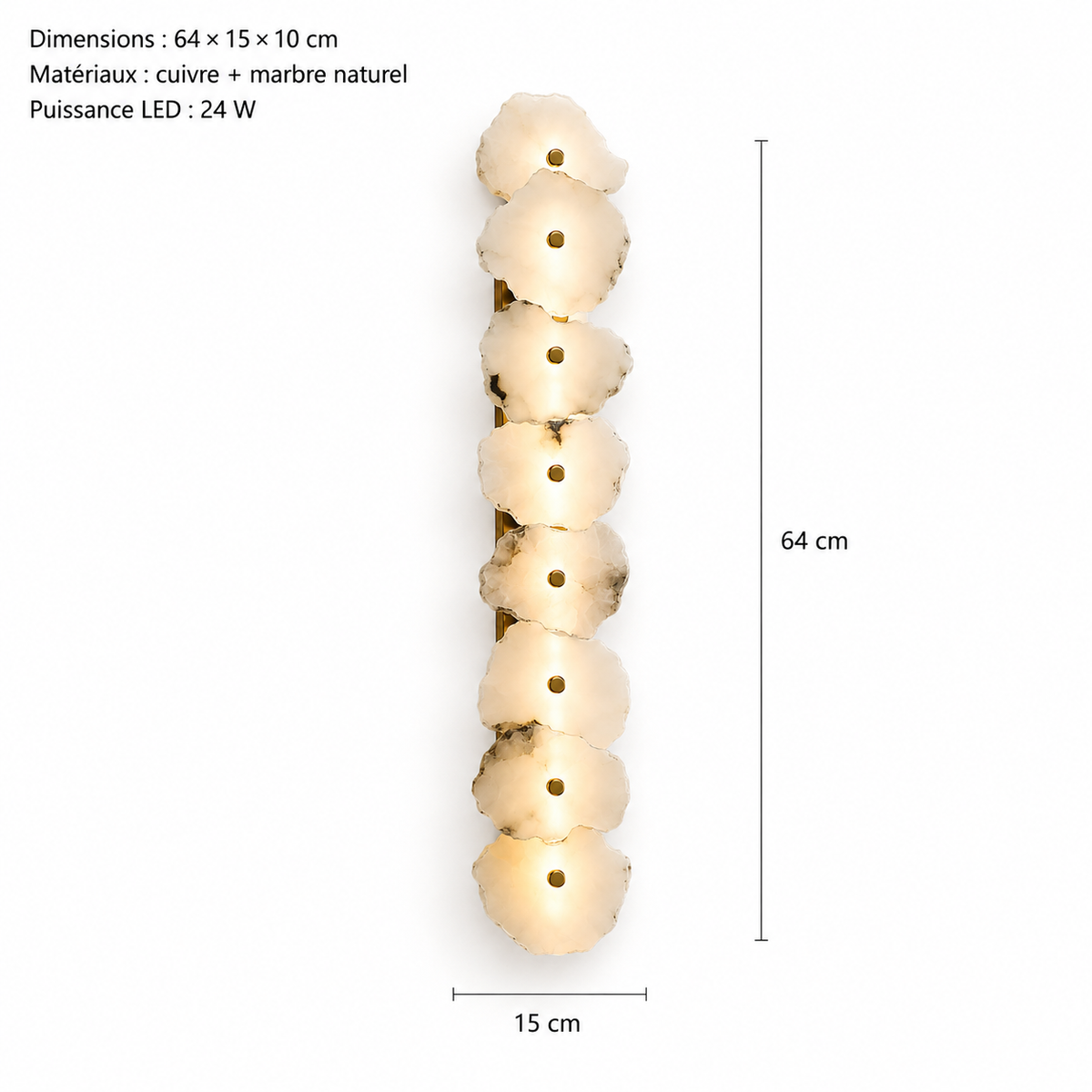 Applique Murale LED Marbre Naturel – Luminaire Élégant pour Intérieur