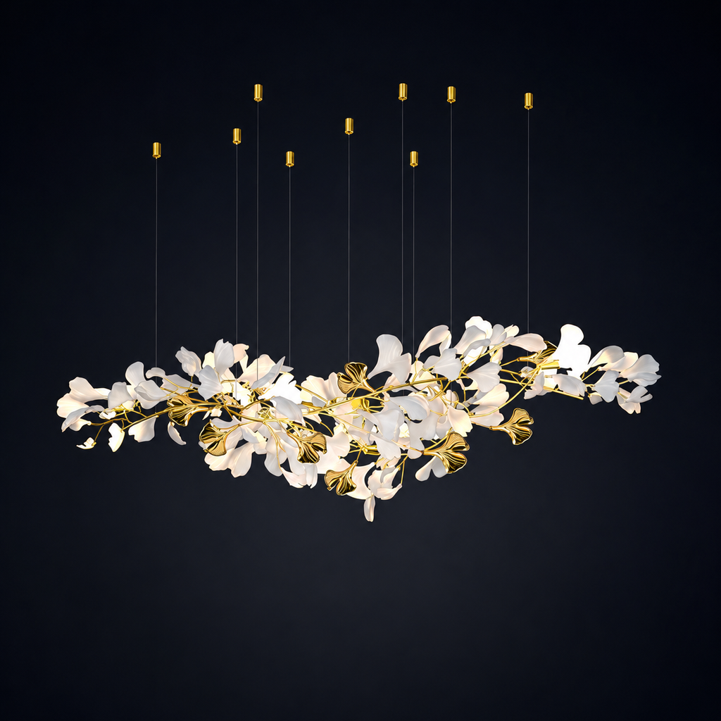 Suspension Branche Cuivre – Lustre Fleur en Verre