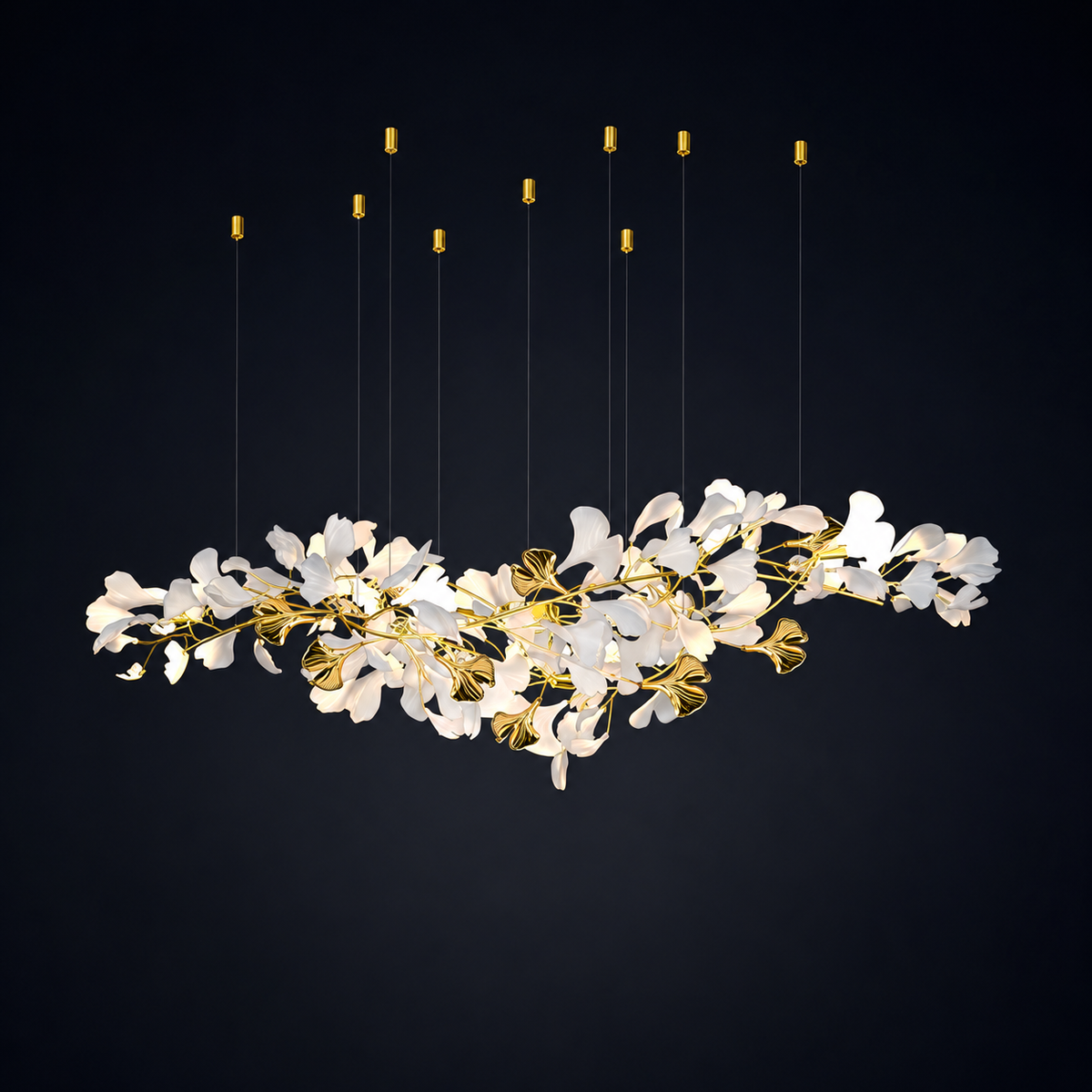 Suspension Branche Cuivre – Lustre Fleur en Verre