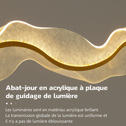 Suspension LED Vague Dorée – Design Ondulé
