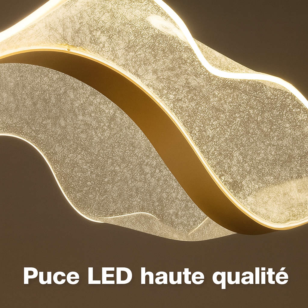 Suspension LED Vague Dorée – Design Ondulé