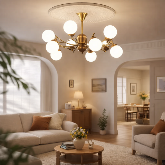 Lustre Héritage – Design Rétro Américain en Bois de Frêne et Verre Dépoli