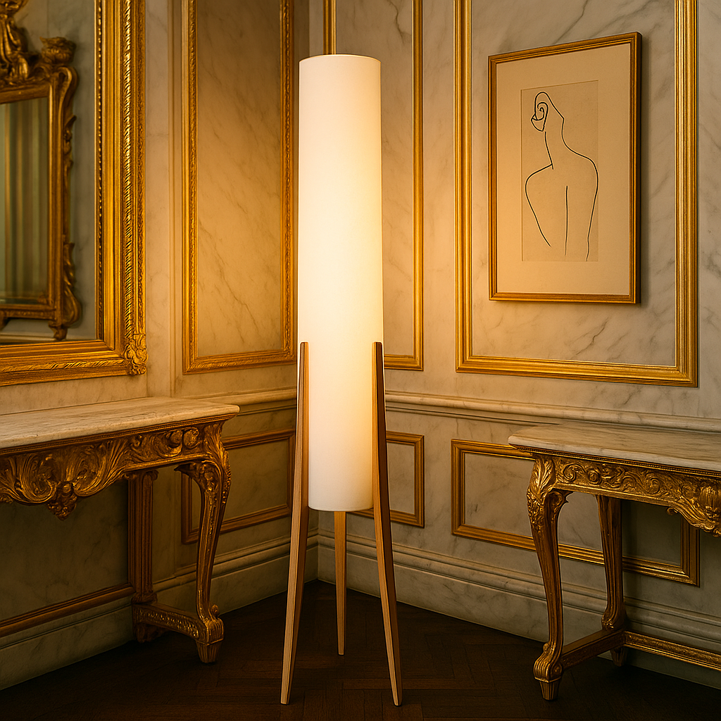 Lampadaire Épure Bois Massif – Abat-Jour Tissu Moderne