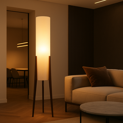 Lampadaire Épure Bois Massif – Abat-Jour Tissu Moderne