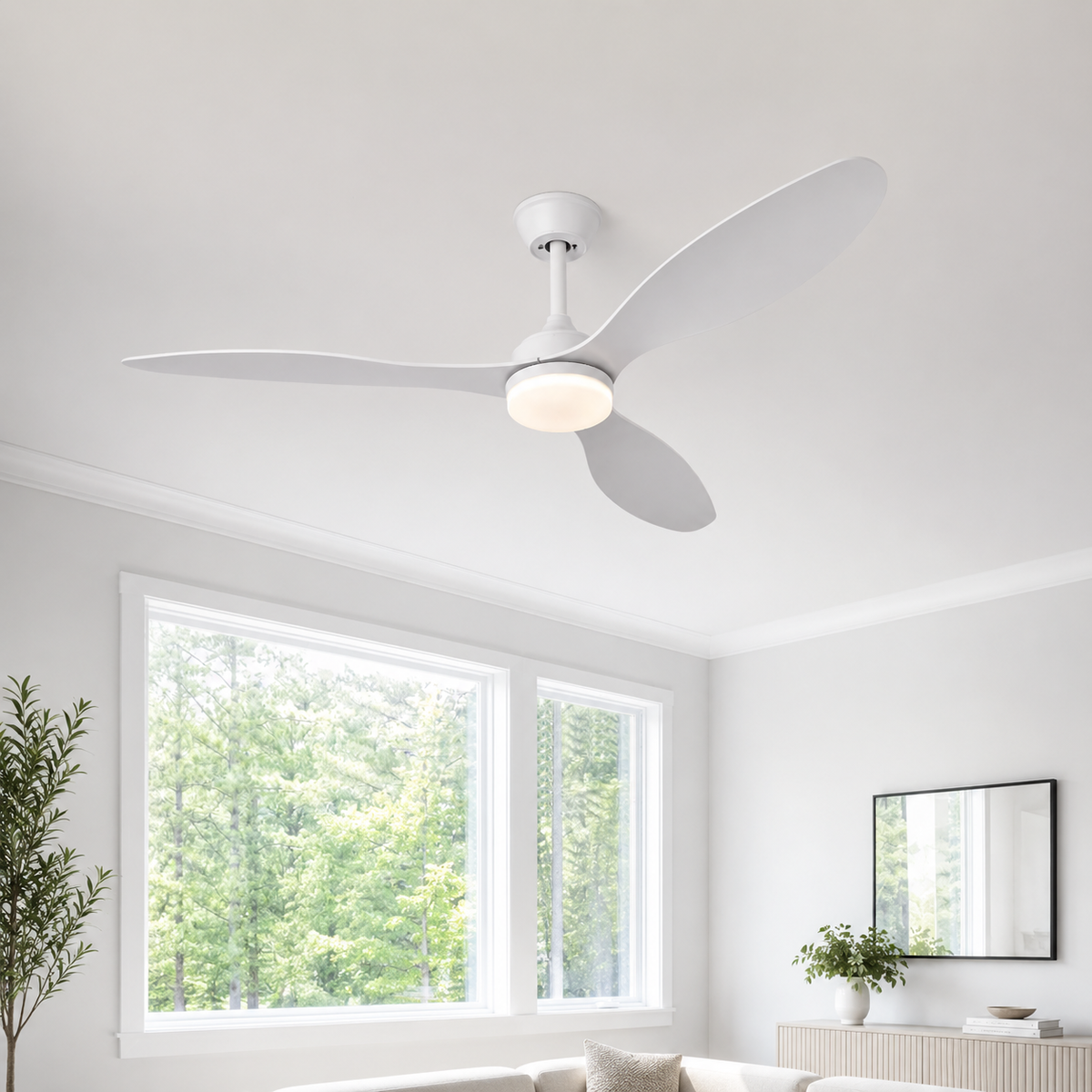 Ventilateur de Plafond avec Lumière LED 52 Pouces — Télécommande, Silencieux, Intérieur et Extérieur