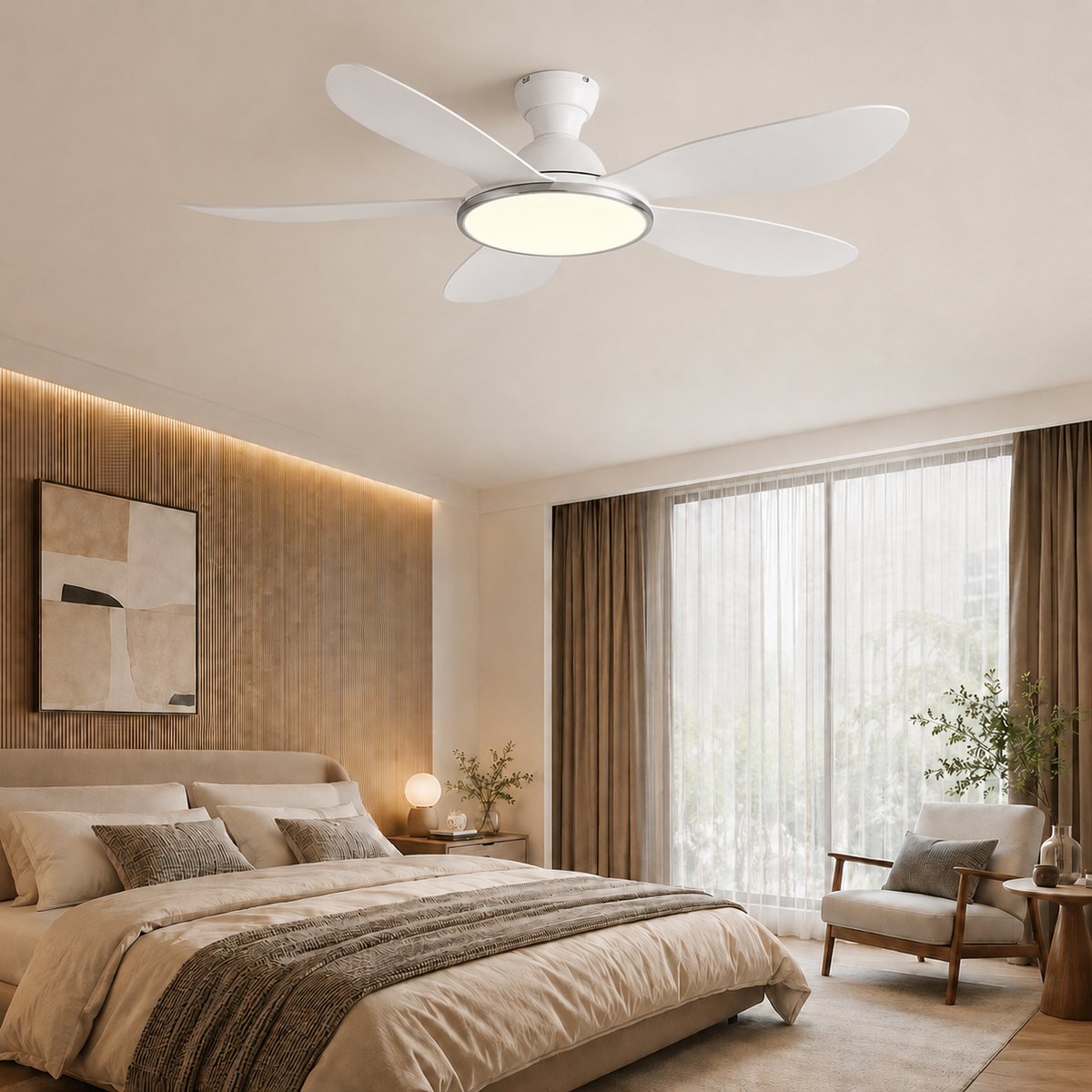 Ventilateur de Plafond Moderne 42/52 Pouces avec Lumière LED 60W — Moteur DC Silencieux, Télécommande