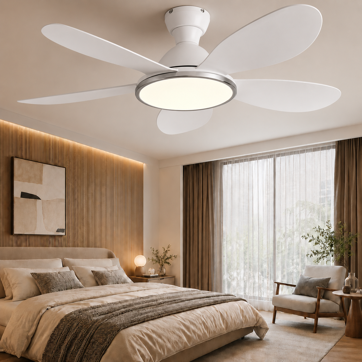 Ventilateur de Plafond Moderne 42/52 Pouces avec Lumière LED 60W — Moteur DC Silencieux, Télécommande