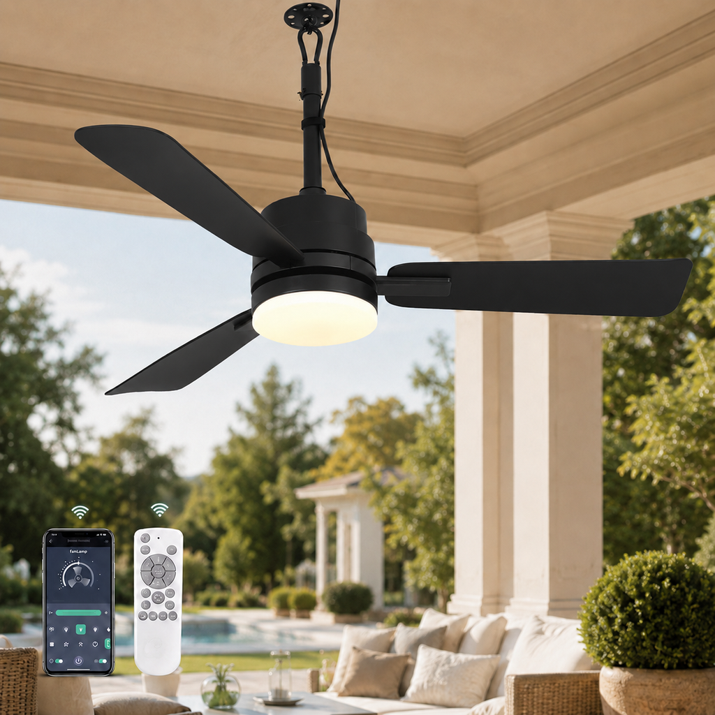 Ventilateur de Plafond Extérieur et Intérieur avec Lumière LED — Terrasse, Véranda et Salon