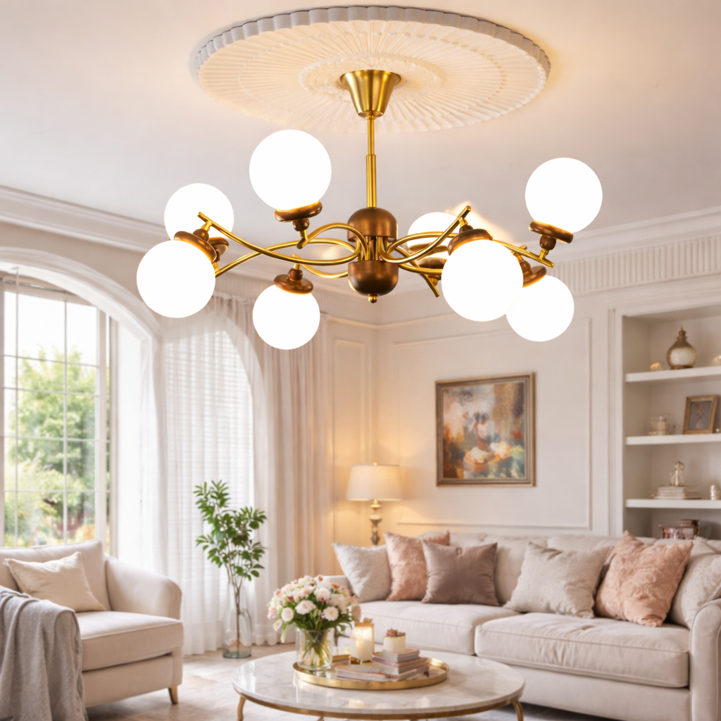 Lustre Héritage – Design Rétro Américain en Bois de Frêne et Verre Dépoli