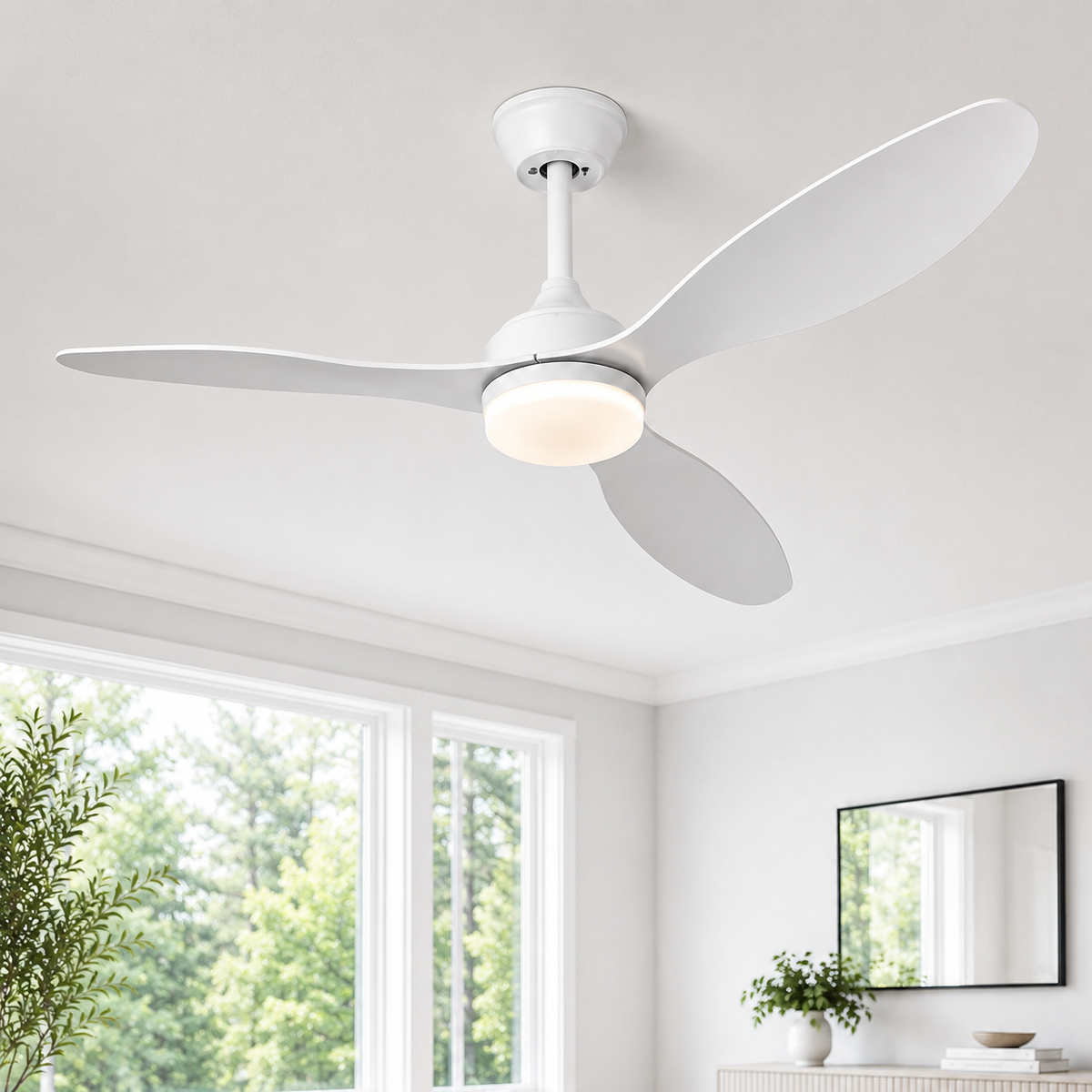 Ventilateur de Plafond avec Lumière LED 52 Pouces — Télécommande, Silencieux, Intérieur et Extérieur