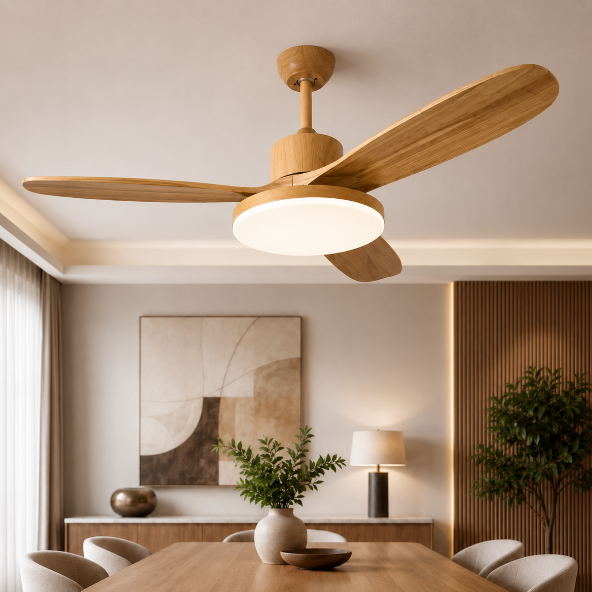 Ventilateur japonais avec lumière et finition bois