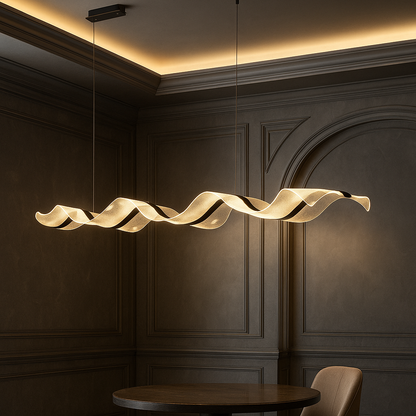 Suspension LED Vague Dorée – Design Ondulé