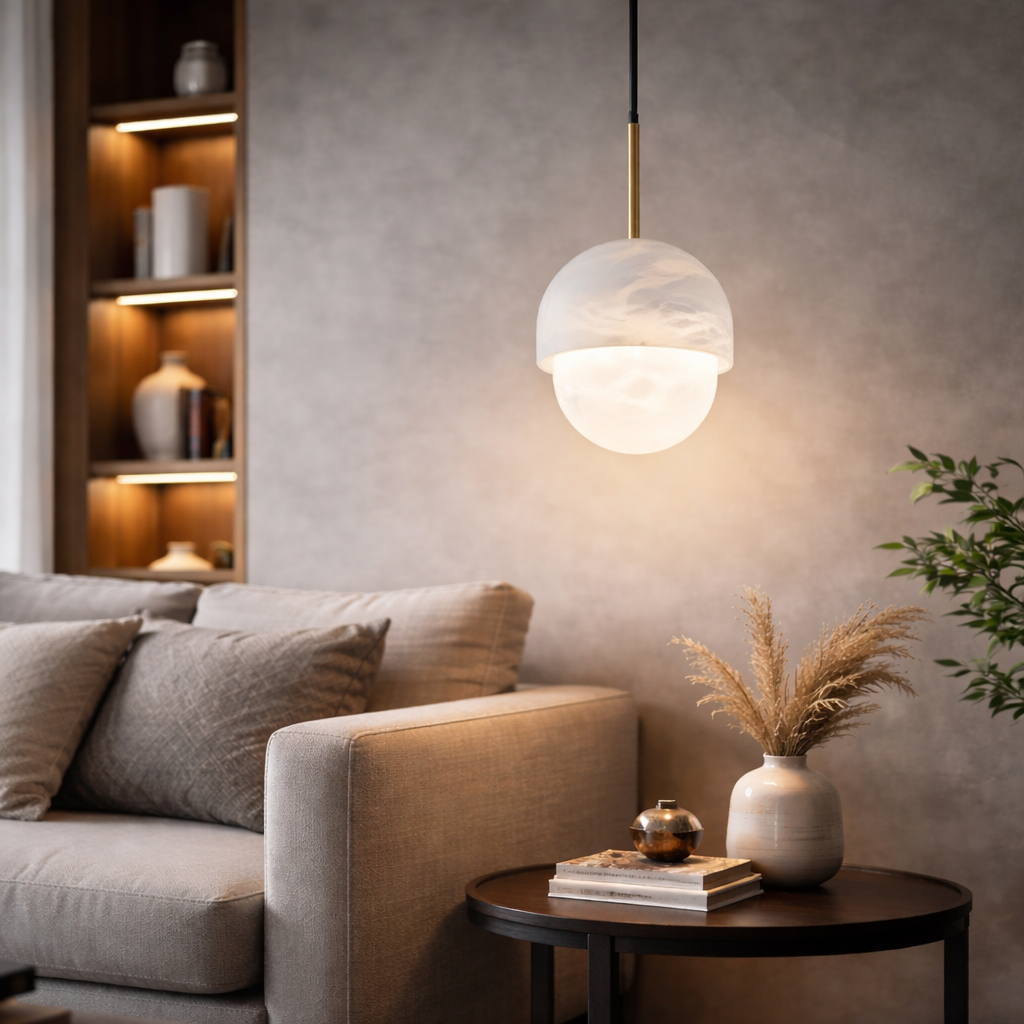 Suspension Boule Marbre Blanc
