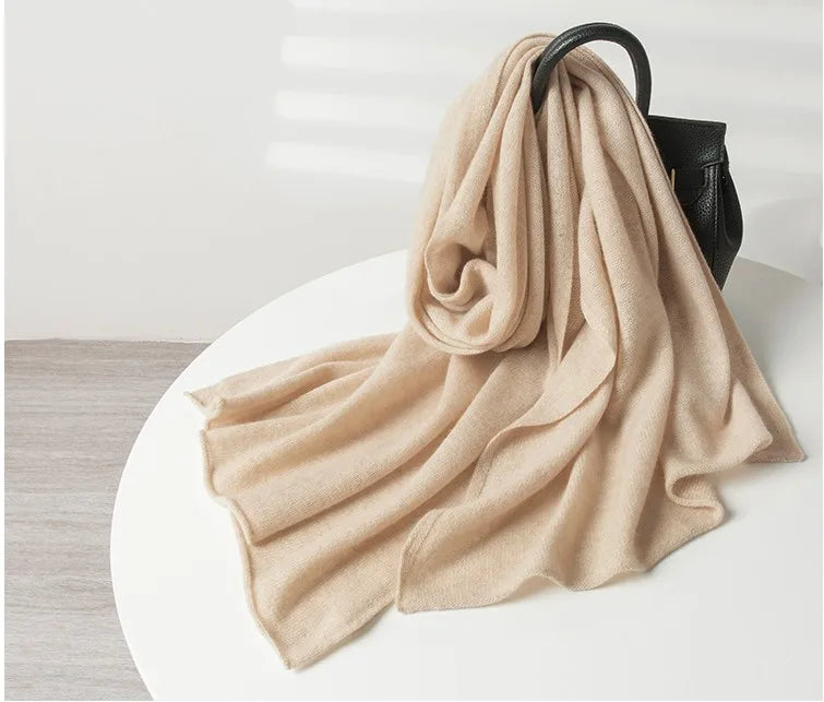 Echarpe cachemire pure tricotée élégante avec franges hiver
