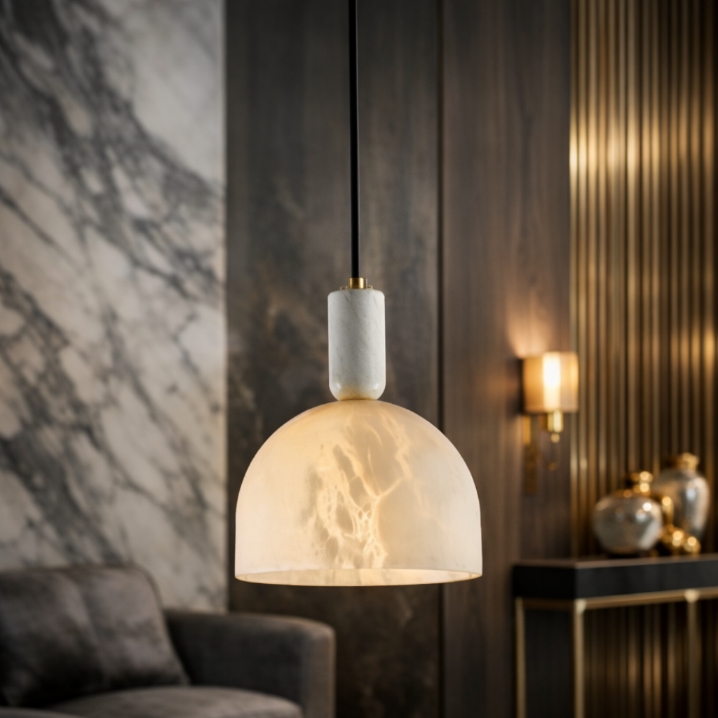 Suspension Cloche Marbre Blanc