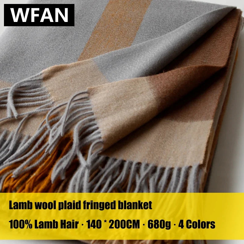 Plaid laine jacquard carreaux avec franges salon voyage — vue 3