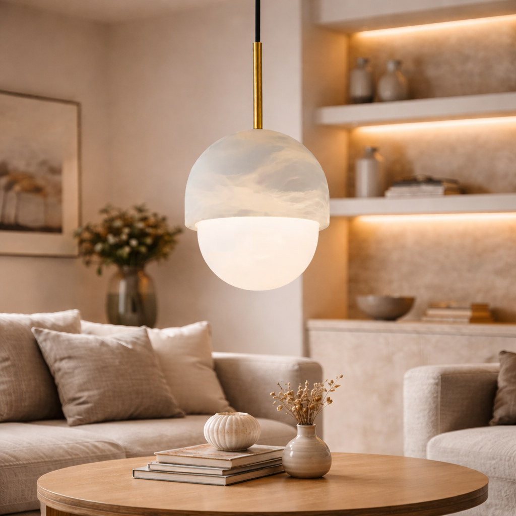 Suspension Boule Marbre Blanc